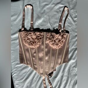 XS Meshki Nude Satin Corset with Floral Details NWT